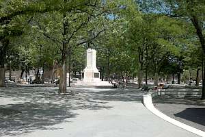 Workers put the finishing touches to the Solepave installation at Montreal’s Cabot Square.
