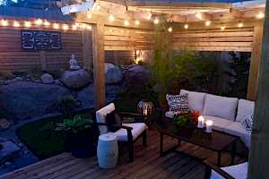 Coast Salish Privacy Screens - Moon installed on patio area